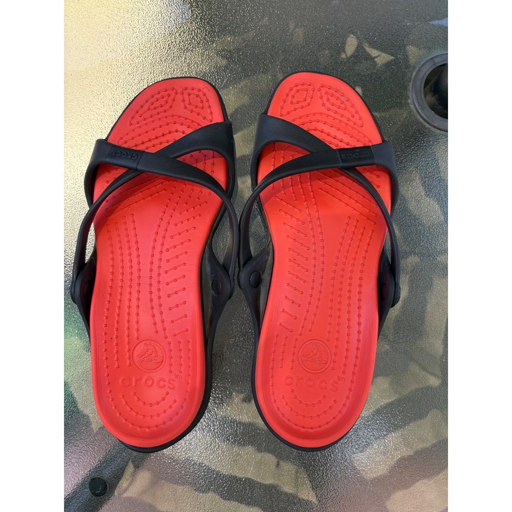 Crocs Swiftwater Black Red Strappy Slide Sandals Womens Size 8 Sporty Summer - Picture 7 of 7